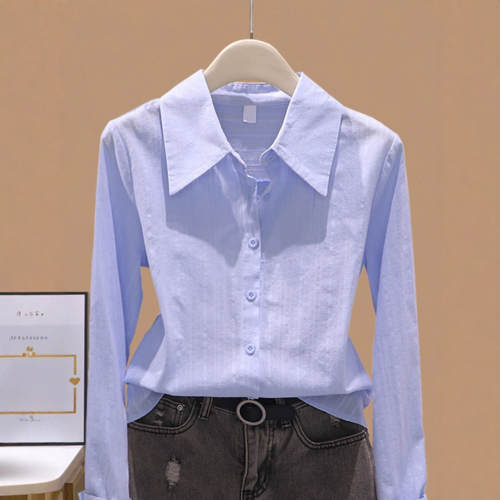 简约纯色长袖衬衫女春秋季2025新款气质职业通勤白色衬衣打底上衣