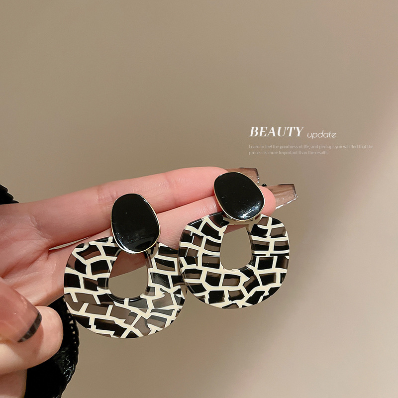 真金电镀银针豹纹星星圆圈耳环欧美潮流设计感耳坠气质氛围感耳饰详情22