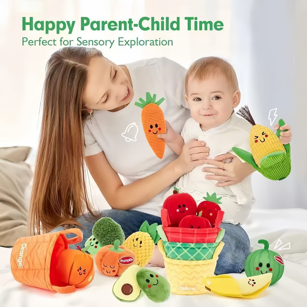 Popular Fruit and Vegetable Color-Coded Plush Toys, Ranch House, Farm Cottage, Montessori Early Education for Infants and Toddlers, Cross-Border