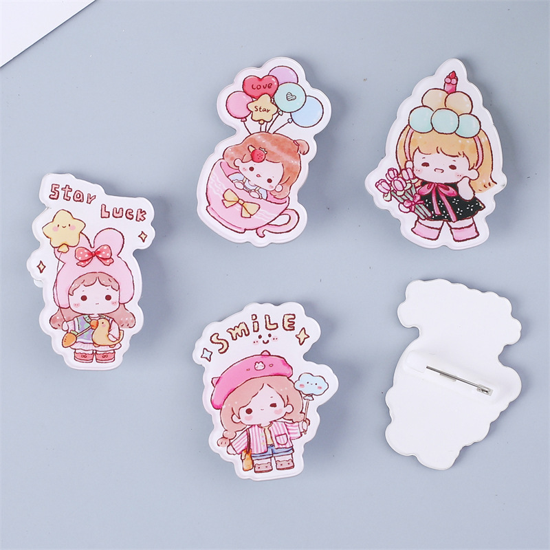 落書き風船女の子アクリルブローチクリエイティブ漫画かわいいバッジ装飾バッグパッチストラップ小物|undefined