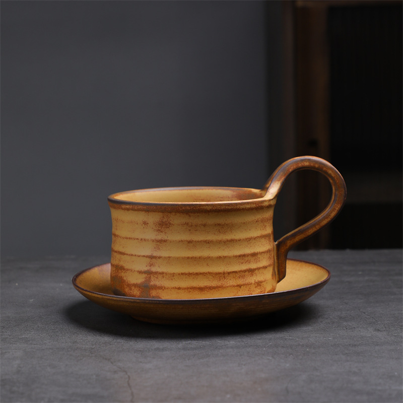 Estilo japonés vintage de cerámica taza de café y platillo traje creativo regalo taza de té de la tarde taza de café de gres