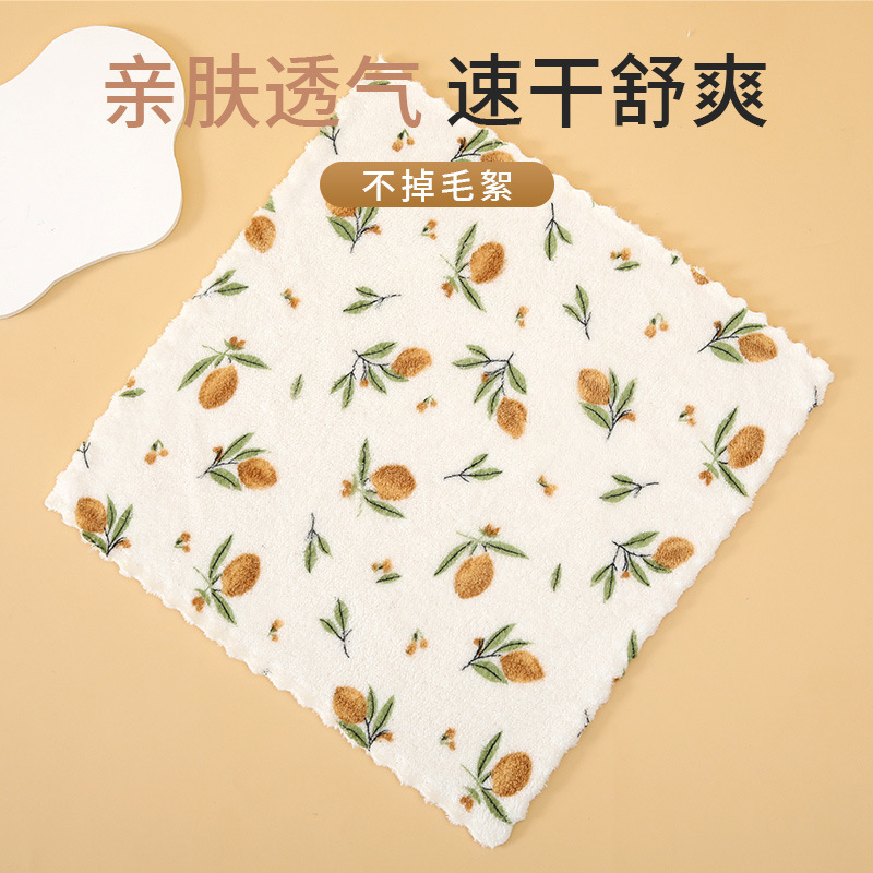 跨境代发印花新品珊瑚绒花边儿童方巾吸水碎花小熊方巾|undefined