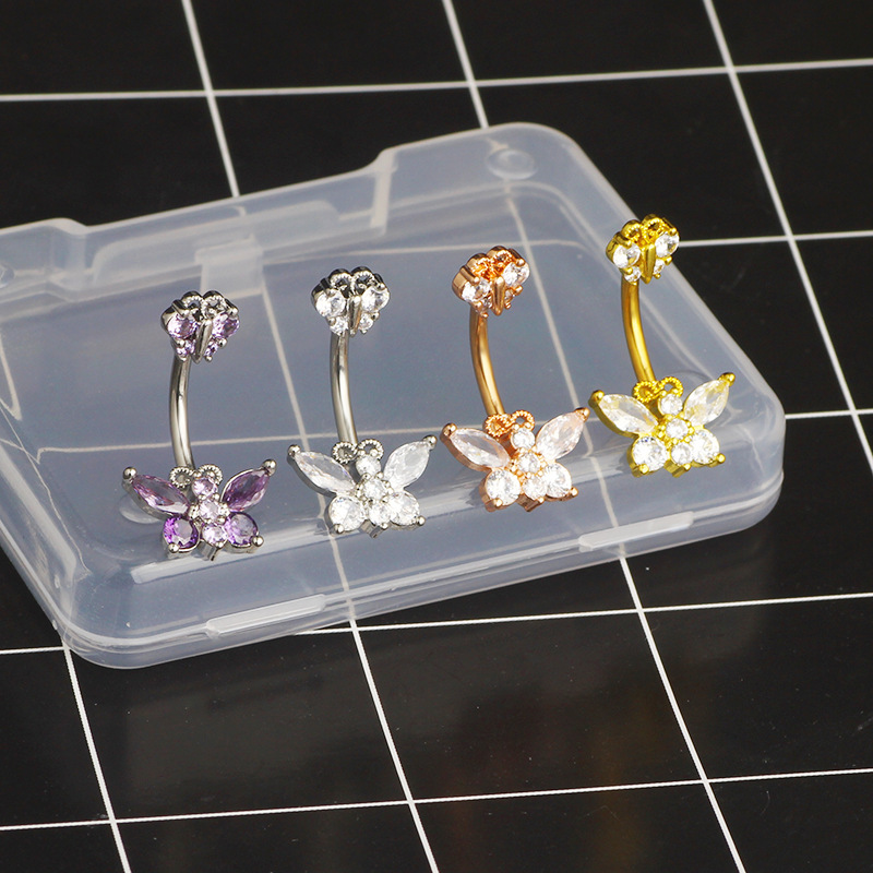 Zircon Belly Button Ring 316L Surgical Steel Dangle Flower Navel Piercing Jewelry for Women detail image 7