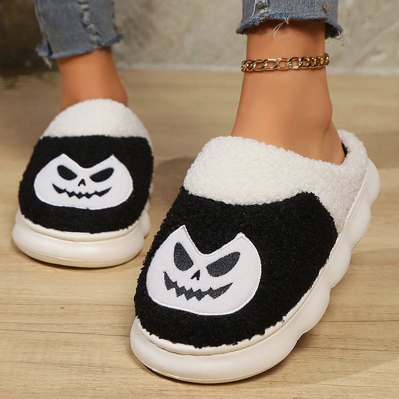 Pantofole divertenti di zucca di Halloween per le donne con fondo spesso invernale per la casa al coperto antiscivolo per la casa_voghion.com