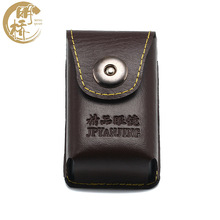 老花眼镜盒批便携式折叠棕色皮质盒个性穿皮带老花眼镜盒厂家直销