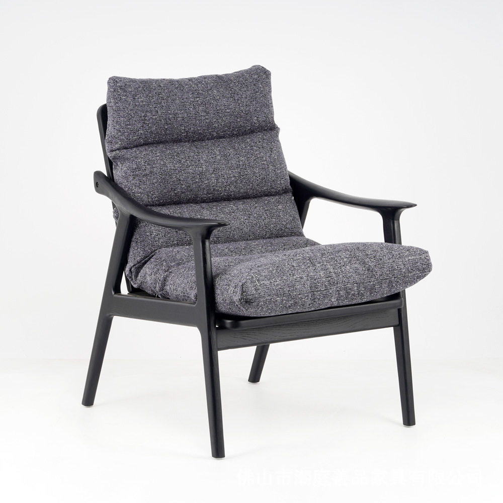 Nordic Mid-Century Style Single Ash Sofa Chair Cashmere Removable and Washable Living Room Balcony Solid Wood Retro Leisure Chair