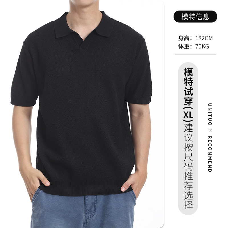 Hombres viejos ganchos de hielo de seda de punto polo camiseta de manga corta hombre de alto nivel de negocios gaviota cuello camiseta de luces para hombres