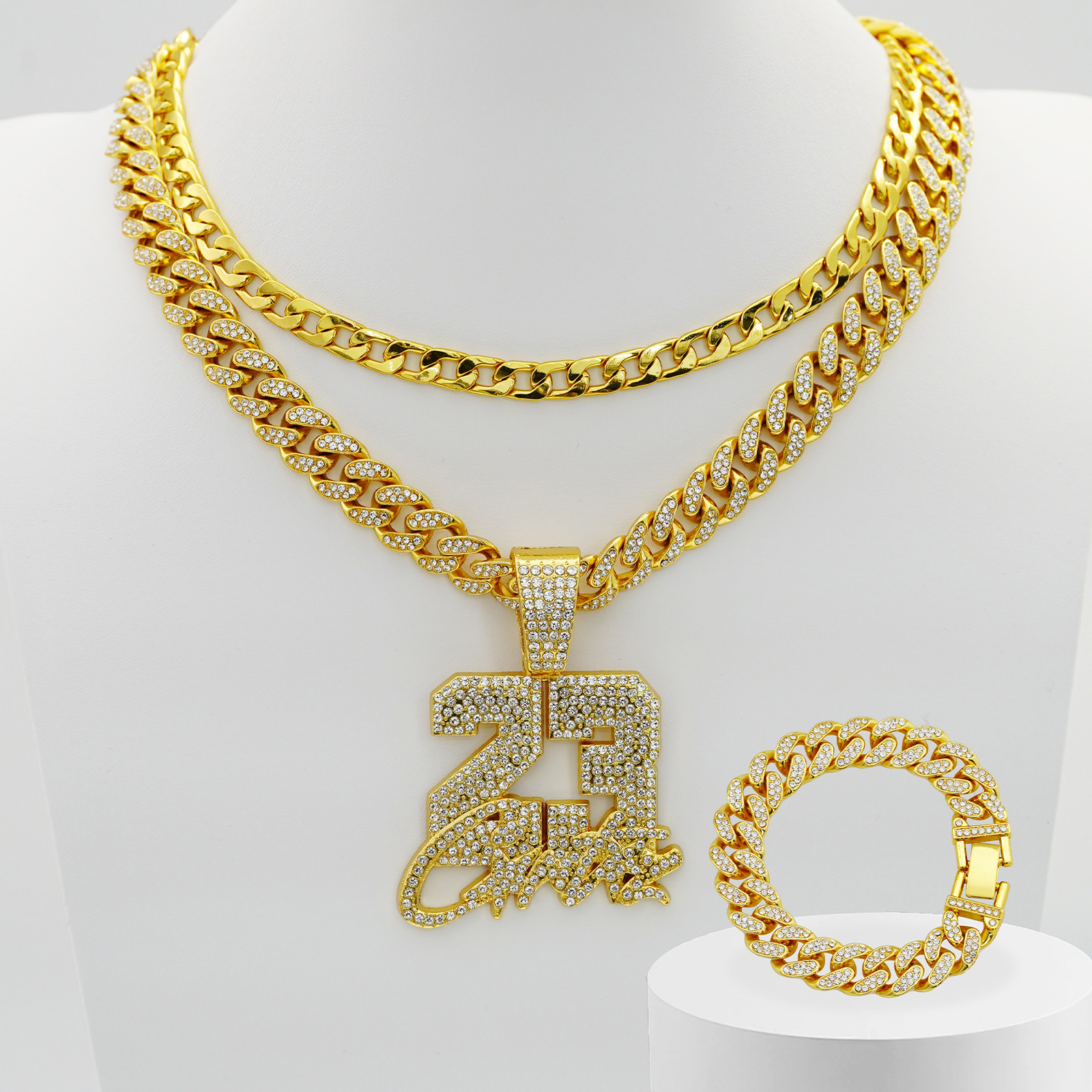 Cuban Chain Bracelet For Men Layered Micro Inlaid Rhinestone_voghion.com
