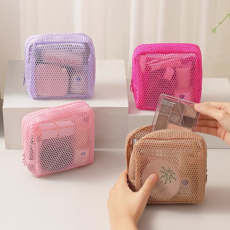 新しいドーパミン無地豆腐バッグ大容量ポータブルメッシュ口紅収納化粧品バッグメッシュ生理用ナプキンバッグ|undefined