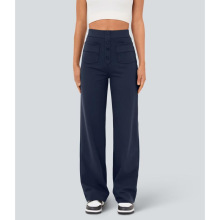 L 18390 High Waist Multi-pocket Pants ������ڴ�ֱͲŮ��
