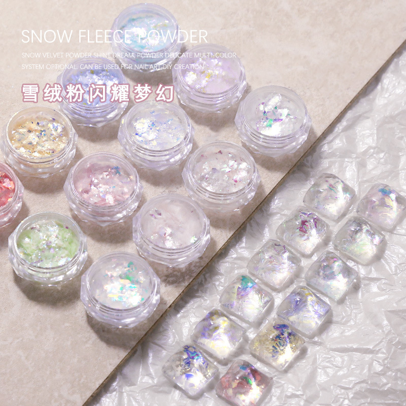 Nail Art Snow Velvet Powder, Iridescent Opal Powder, Japanese Aurora Cloud Brocade Powder, Dreamy Ultra-Thin Nail Decorations