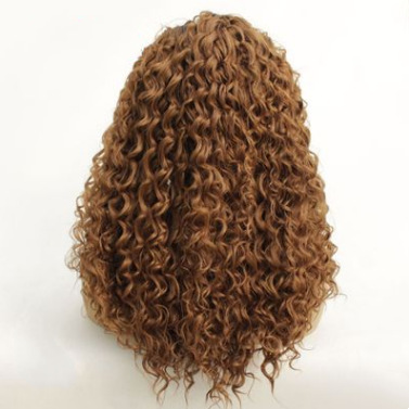 Pelucas europeas y americanas T marrón pequeño cabello rizado fibra química delante encaje mitad mano cubierta de gancho largo cabello rizado LW0107