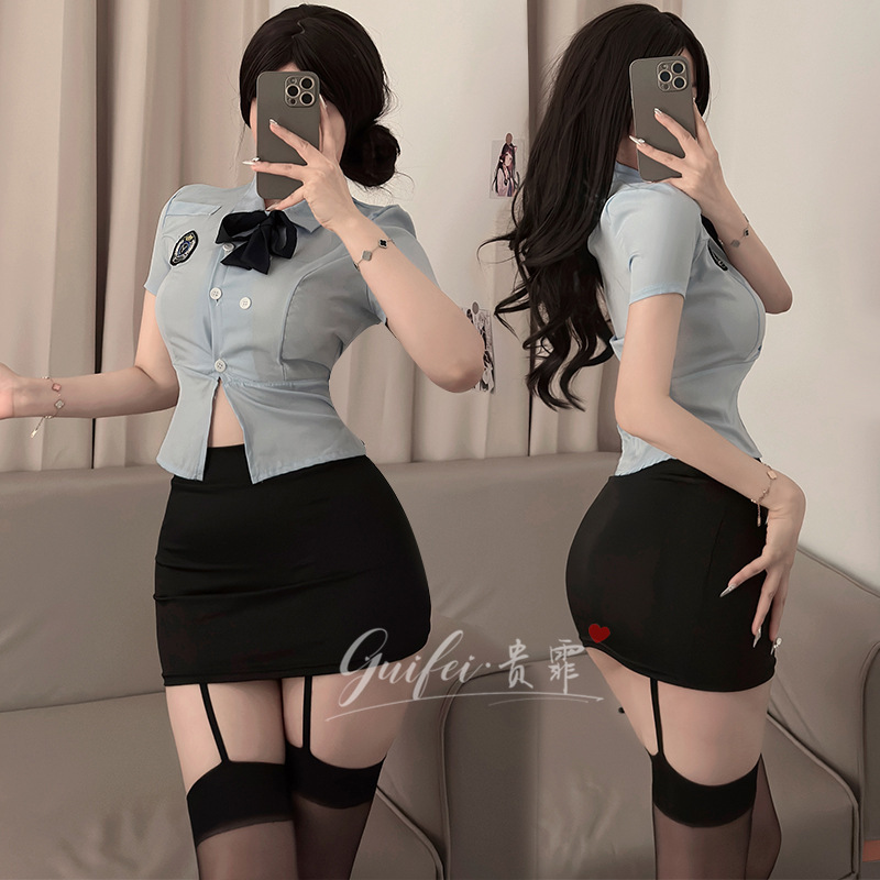 Gui Fei Sexy Female Police Professional suit Role-playing Student Tight Uniform Temptation Skirt Secretary Lingerie