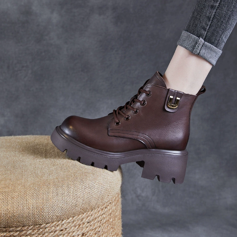 Кожаные сапоги Martin женские осенние и зимние сапоги 2024 новые флисовые слои