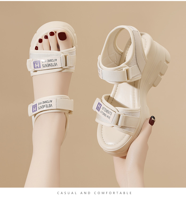 Sandal thể thao nữ đế dày kiểu La Mã quai Velcro mùa hè 2024 — 1997 đen tím, Màu be 1997 chi tiết 12