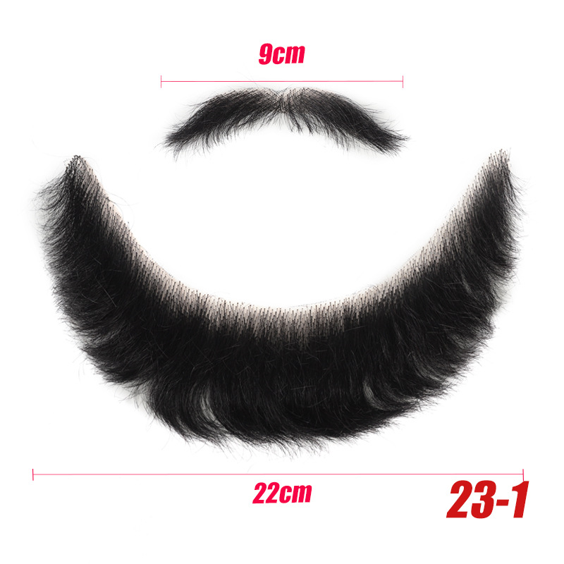 Barba falsa transfronteriza, barba falsa tejida a mano completa, cabello real sin costuras para hombres, cejas falsas, cuernos falsos, accesorios de cine y televisión