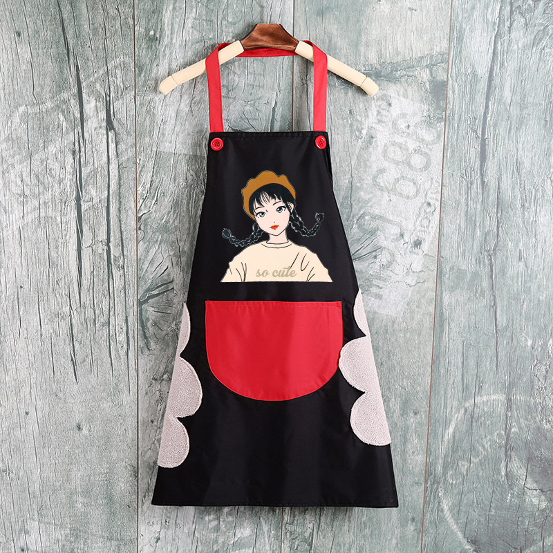 Delantal de mano borrable al por mayor cocina Halter delantal de Bolsillo grande Niña de dibujos animados delantal impermeable