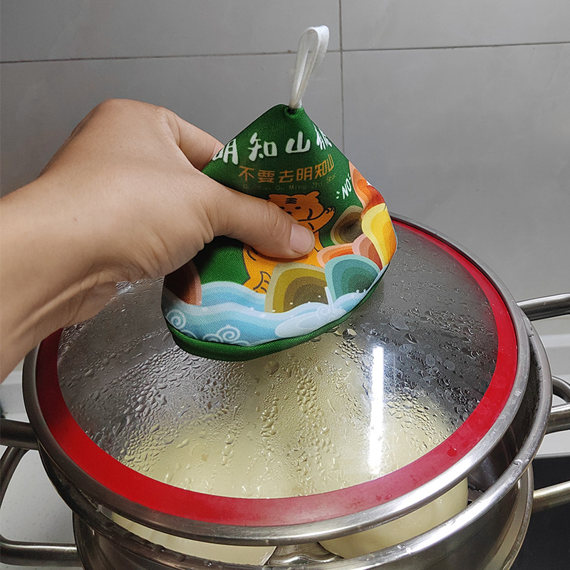 냄비 커버 안티 스케일 아티팩트 포트 이어 삼각형 냄비 패브릭 주방 단열 냄비 인쇄 로고