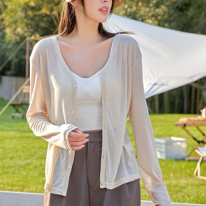 Gentle and Slimming Tencel Knit Versatile Cardigan for Women, Long-Sleeve Outerwear, Top, Jacket, Shawl, Domestic First and Second-Tier Brands