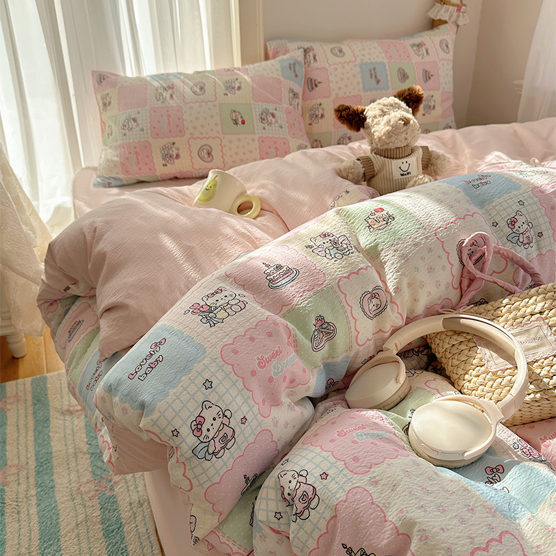 Cama de algodón de cuatro piezas A clase madre y bebé dormir desnudo pro piel sábanas de cama de algodón puro Kasa dormitorio dibujos animados lindos tres piezas 4