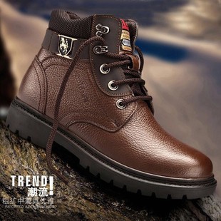 Plus Size Cotton Shoes Winter Men's Wool Genuine Leather High-Top Martin fleece-lined Shoes Non-Slip Thickened Warm Snow Boots