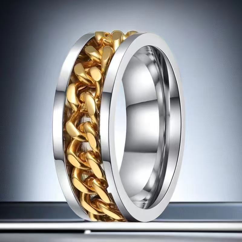 Anillo de acero inoxidable que no se desvanece ins moda masculina giratoria anillo de acero de titanio de nicho frío de los hombres liso