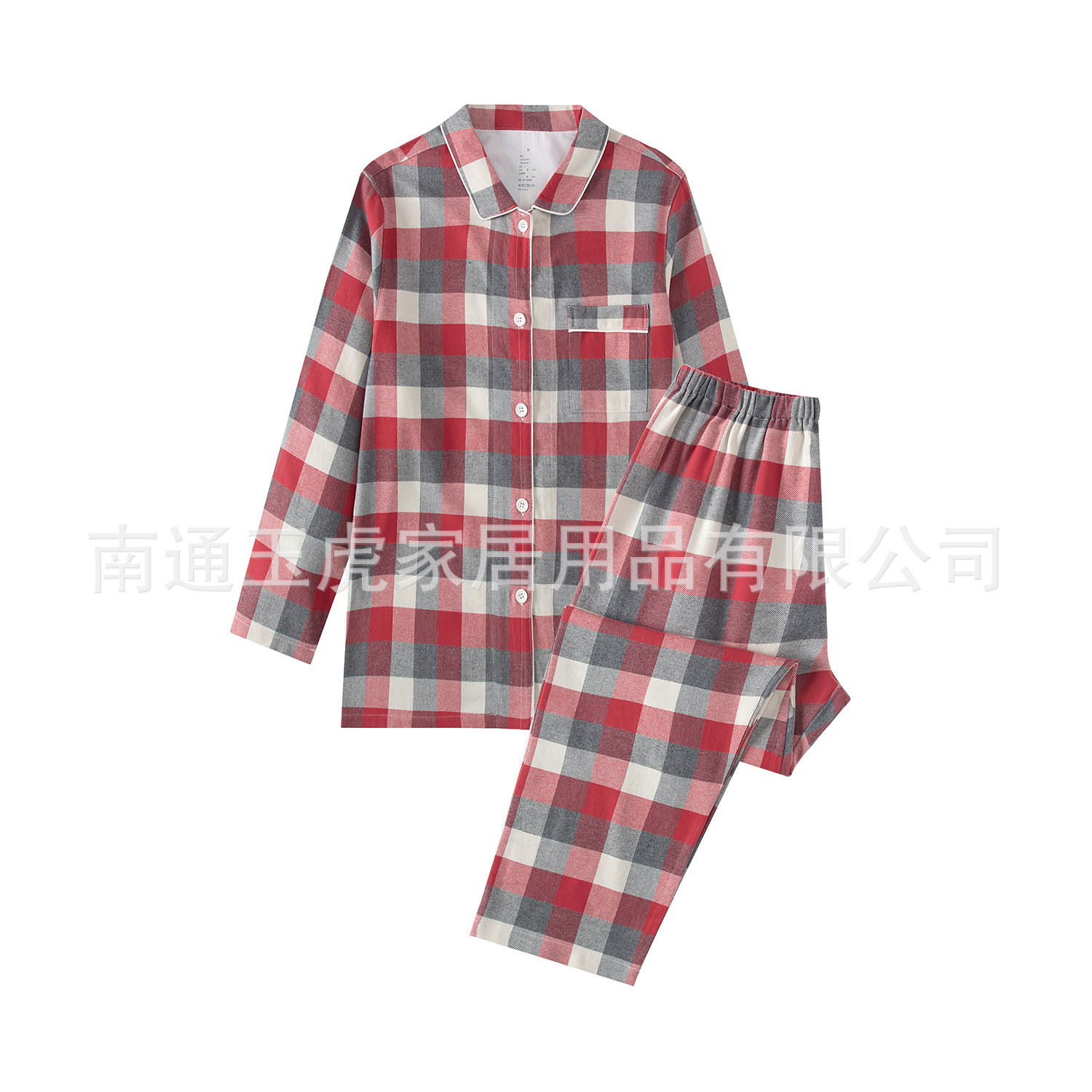 無印フランネルの家庭服の長いタイプの日本風の綿のカップルのパジャマの女性の純綿のスーツの長袖のパジャマ
