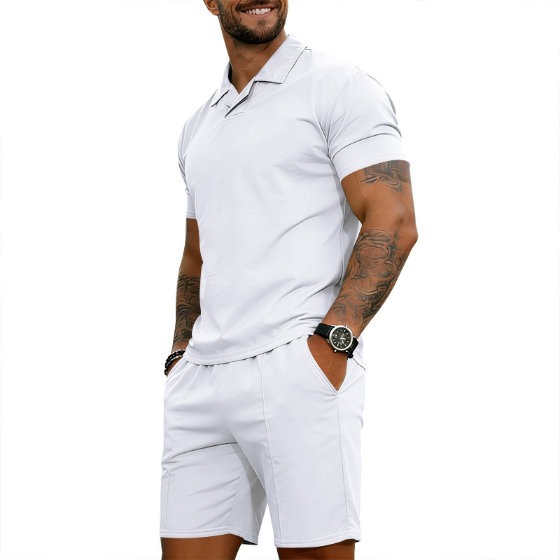 Men's Quick-Dry Short Sleeve Shirt & Shorts Set, Casual Sportswear With Collar For Summer Outdoor Activities, Lightweight Polyester Activewear_viptrois.com