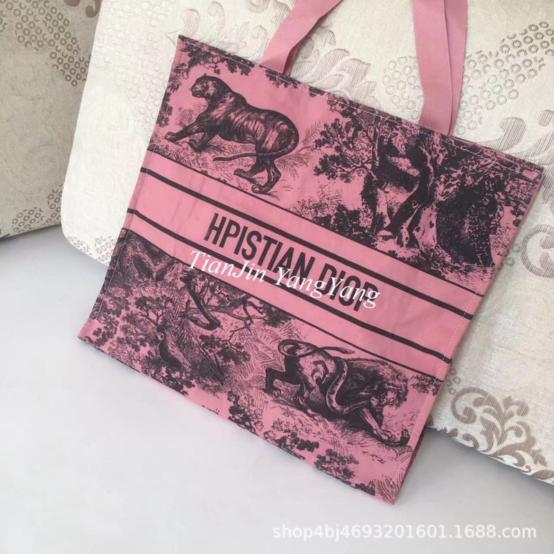 Girls' Cotton and Linen Handbag, Shoulder Bag, Rose Red Mommy Bag, Shopping Bag, Animal Tote, Bean Paste Canvas Bag