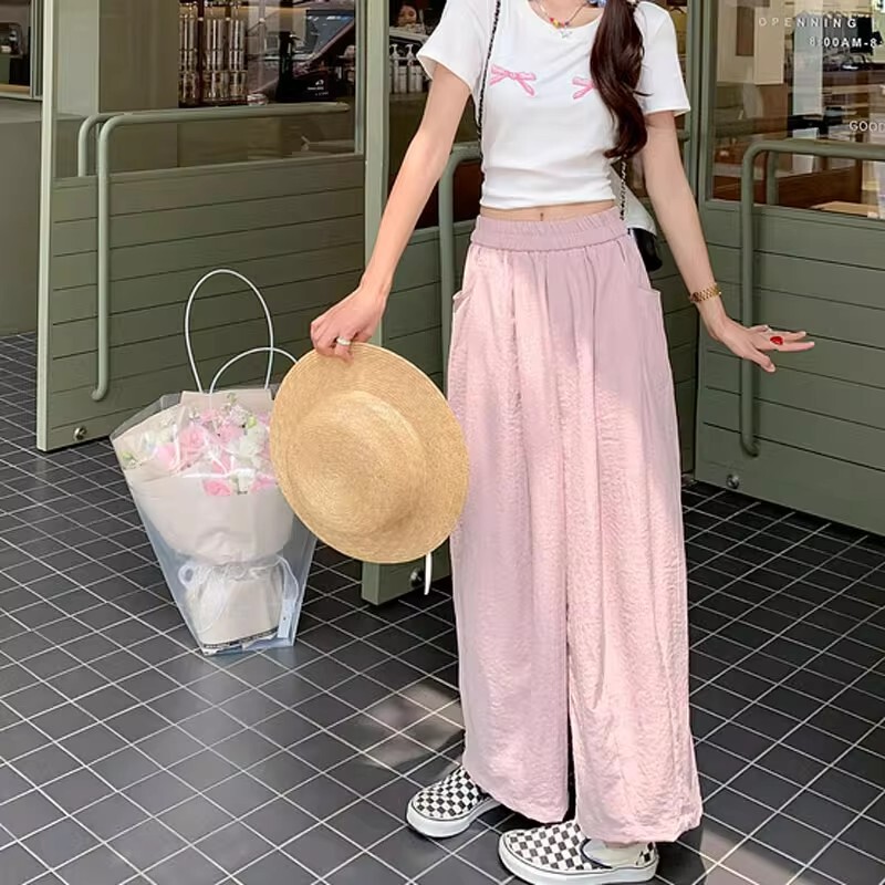 Summer New Style Granny Pants, Thin Harem Pants, Korean Style High-Waisted Loose Casual Quick-Dry Cropped Pants for Petite Figures