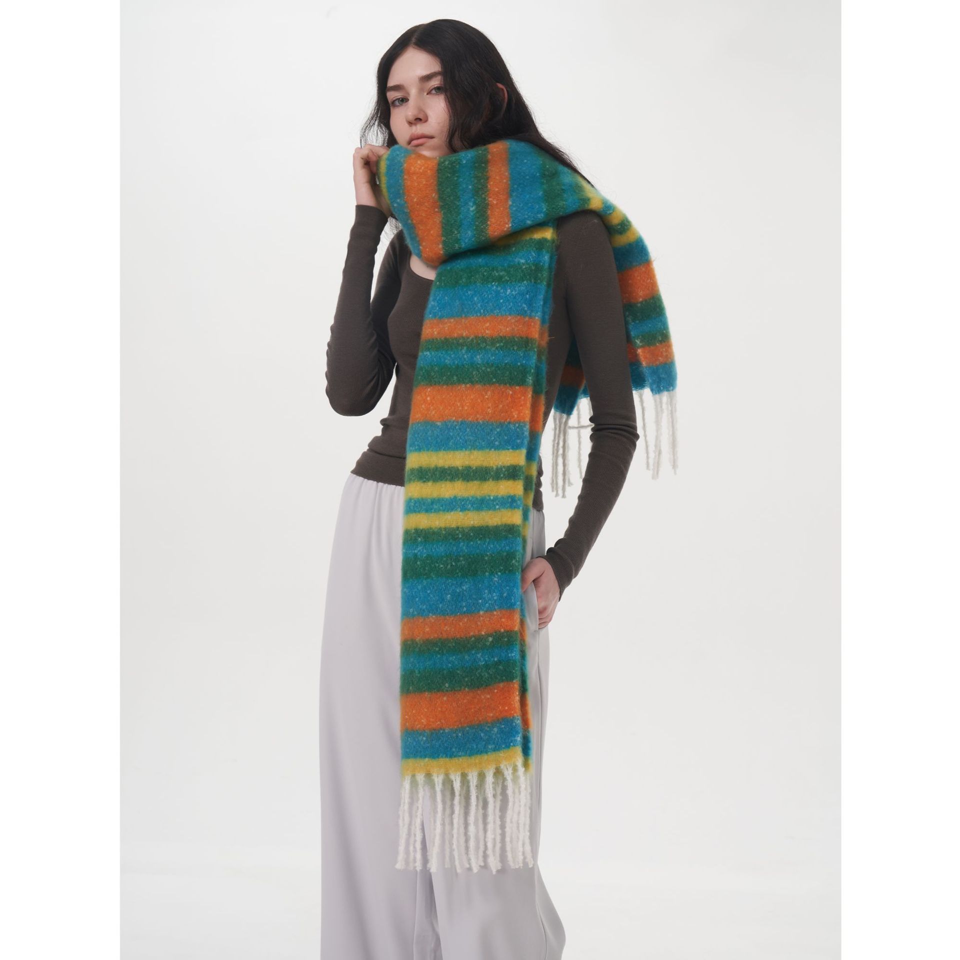Sciarpe da donna Sciarpa invernale per donna, stile South designer, nuova sciarpa scozzese calda e spessa in cashmere tipo dopamina_voghion.com