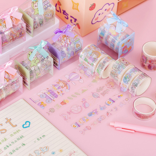 ins creative cartoon PET transparent handbook tape gift box set Children's Day gift student decoration material sticker