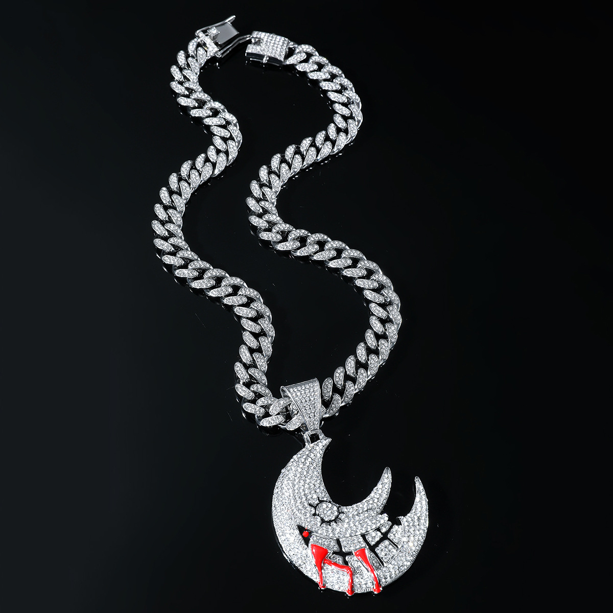 Hip Hop Lune Alliage Placage Incruster Strass Hommes Pendentif Collier Pendentif display picture 8