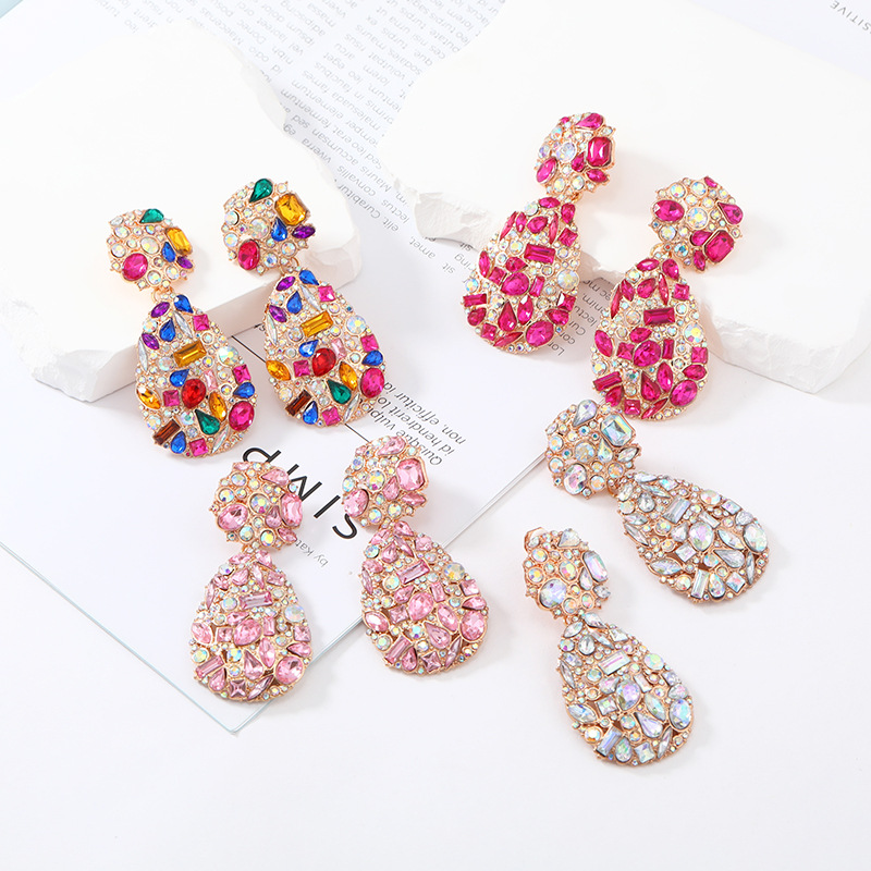 1 Pair Retro Exaggerated Water Droplets Plating Inlay Alloy Rhinestones Ear Clips display picture 4