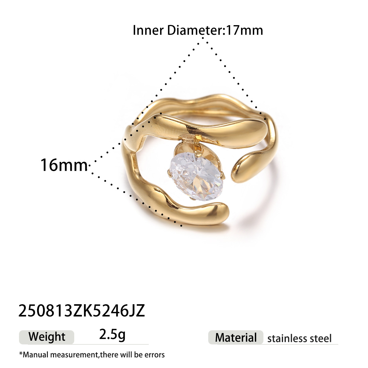 Anillo de acero inoxidable TENA nicho de alta calidad Zircon anillo de abertura de oro irregular acero de titanio no se desvanece