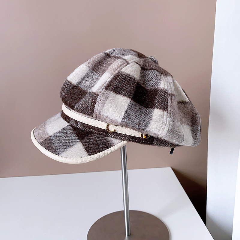 Women's Elegant Simple Style Plaid Wide Eaves Beret Hat display picture 12