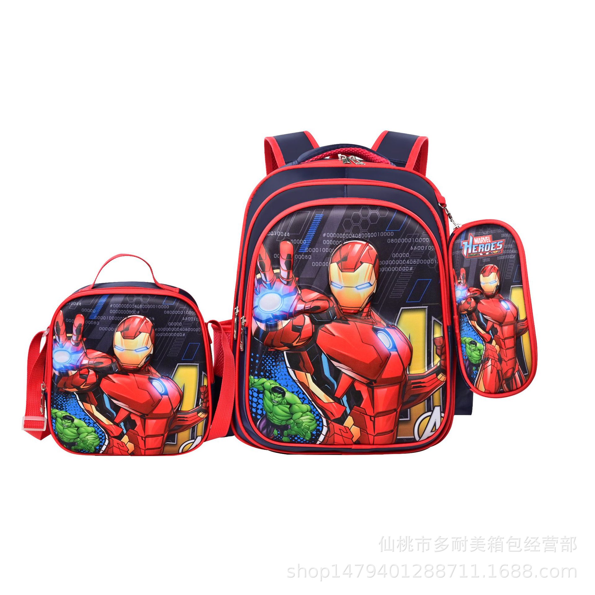 Comercio exterior al por mayor 3D Escuela Primaria estudiante mochila 3-piece set niños dibujos animados mochila lápiz bolsa de almuerzo para grado 1-6
