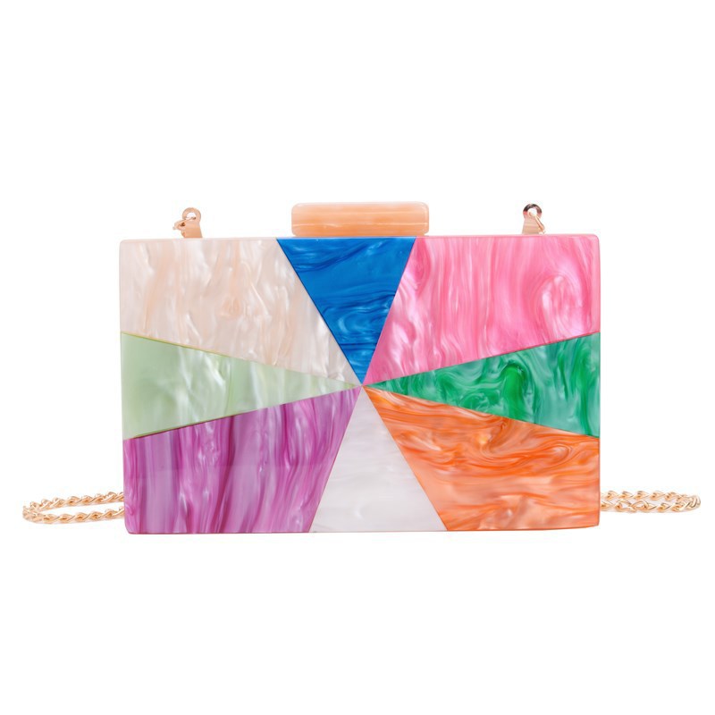 Comercio exterior transfronterizo damas nueva bolsa de acrílico empalmado bolsas de cena de hombro de una sola mano de la boda