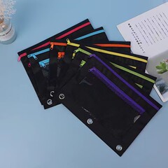 3穴鉛筆バッグ、二層ジッパー、オックスフォード布ドキュメントバッグ、エアアイバインダー、文具バッグ、防水収納バッグ、在庫あり