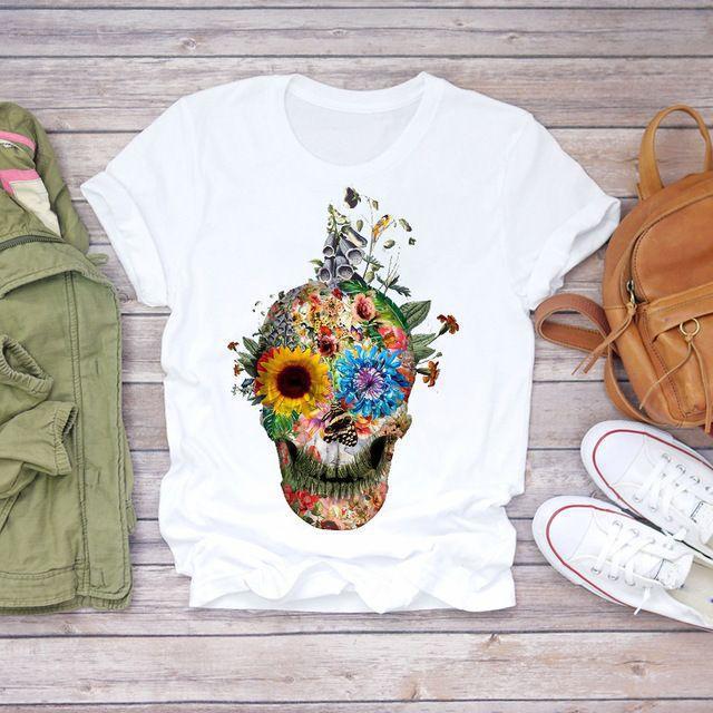 Summer Fashion Skull Butterfly Plant Short shirt NSATE61258