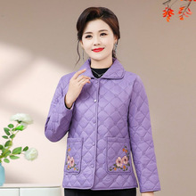 妈妈洋气绣花棉衣中老年女保暖棉服新款夹棉外套时尚秋冬轻薄棉袄