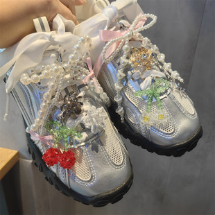 South Korea Same Style DIY Ballet Style Pearl Bow Shoes Decorative Beaded Crystal Cherry Flower Shoe Buckle Shoe Flower