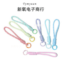 多巴胺拼接打结手工编织绳挂件  diy手机链彩色弹簧扣钥匙扣材料