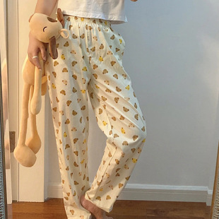 Walking pants! Cute Cartoon Bear Spring and Autumn Pajamas Pajamas Women's Loose Outer Wear Pants Home Casual Pants