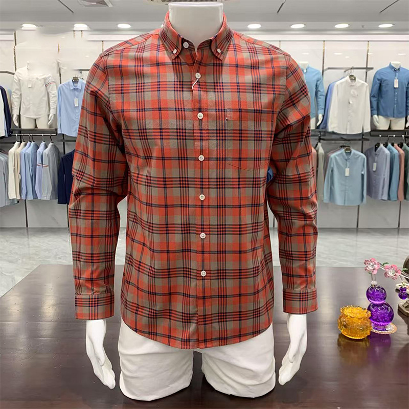 男衬衣2025高档春秋季衬衫新款棉长袖商务休闲格子衬衫男装批发