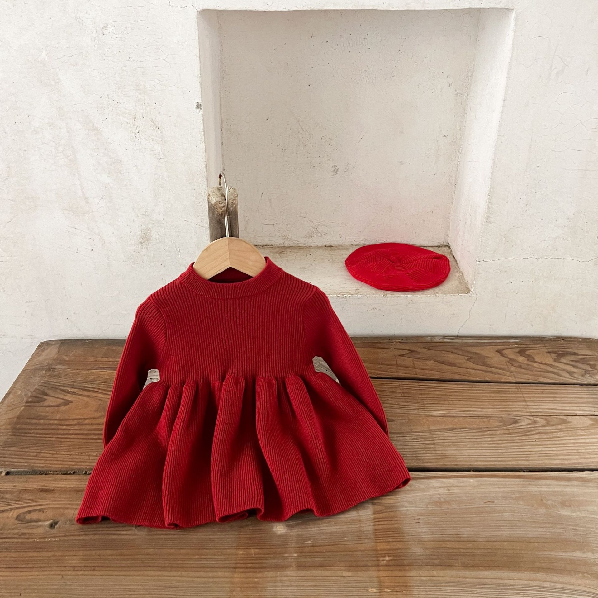 Ins vestido de lana con puños de algodón para niñas coreanas para bebés y niños pequeños vestido de suéter de primavera y otoño