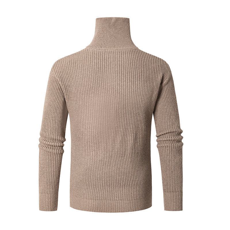 Autumn and Winter New Men's Sweaters Slim Fit Bottom Shirt Lapel Half Zip Knitwear Solid Color Top_voghion.com