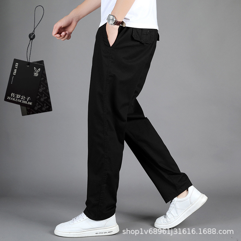 Zuoluo pantalones casuales Pantalones rectos sueltos de los hombres pantalones de papá de mediana edad pantalones elásticos pantalones de algodón puro 226