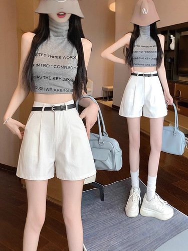 Stylish and Firm Women's Summer Shorts 2025 New White A-line Wide-leg Pants Loose Casual Pants Pear-shaped Figure