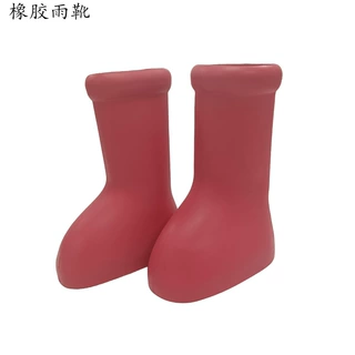 厂家批发EVA橡胶阿童木同款红色大雨靴 纯色圆头加厚防滑平底靴